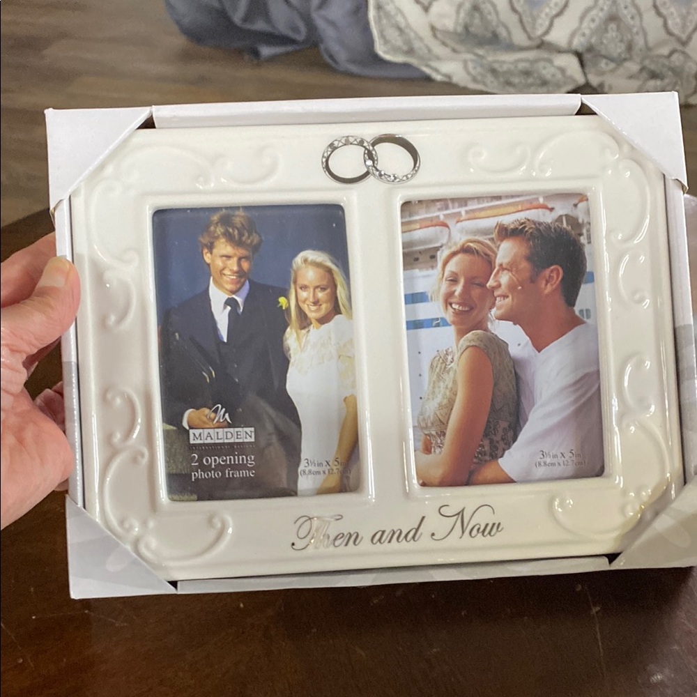 Malden Ivory Dual Photo Frame with Silver Accents